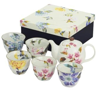Creative and Personalized Ceramic Teapot Set with 1 Pot and 5 Cups of Japanese Home Afternoon Tea Set - Hua Yin Chun 1 Pot and 5 Cups Set