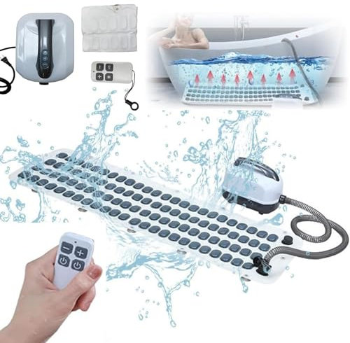 Tapis De Bain De Massage Home Surf (TéLéCommande) - RéGlage à 6 Vitesses + 114 Buses à Bulles, Machine De Massage Complet Du Corps, Tapis De Bain AntidéRapant + Oreiller Gonflable