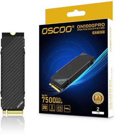 OSCOO 2TB NVMe SSD Gen4x4 for PS5 with Heatsink Up to 7500MB/s Read & 6800MB/s WriteM.2 2280 PCIe 4.0 Gaming SSD, PS5 Storage Expansion, DRAM Cache, 3D TLC NAND