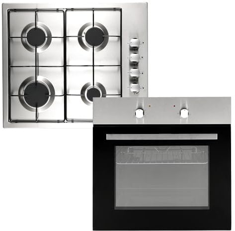 Cookology Oven & Gas Hob Bundle - 60cm Built In Electric Static Oven with 4 Burner Gas Hob