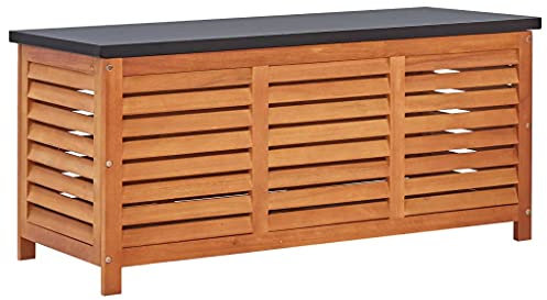 SDWEHO7 Auflagenbox aus Holz, Wasserdicht Gartenbox mit Metalloberplatte, Garten Truhe Box Aufbewahrungsbox Gartentruhe für Terrasse & Balkon, 117x50x55 cm Eukalyptus Massivholz