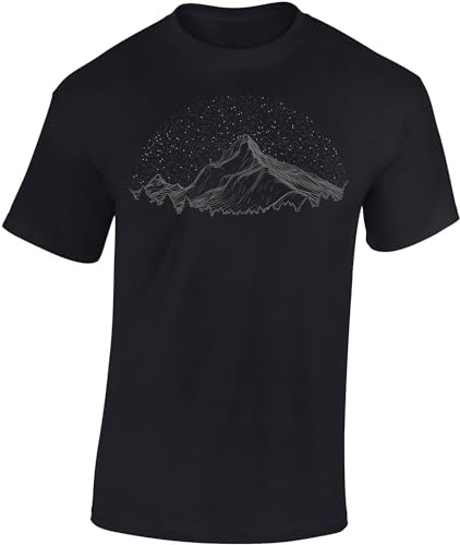 Baddery Kinder Freizeit-T-Shirt: „Berghimmel“ - Kurzarm Alltags-Shirt mit Outdoor-Motiv für Jungen & Mädchen (Black Opal 122-128)