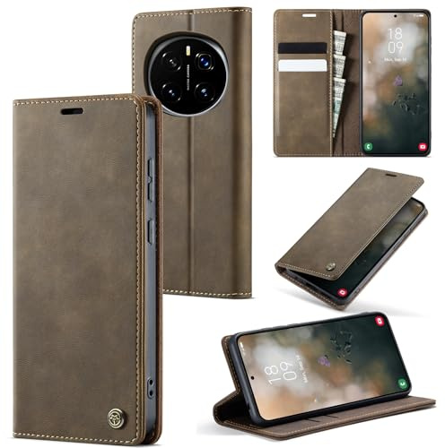owlhold Custodia Honor Magic 6 Pro Portafoglio Flip [Antiurtoo][Cavalletto][Carta Fessura] Cover Pelle per Honor Magic 6 Pro - Caffè