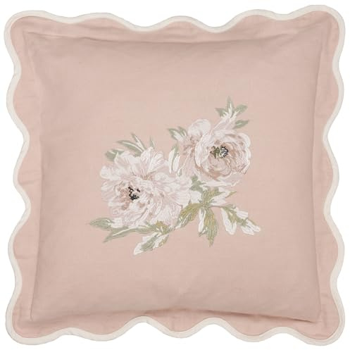 Sanderson Adele Embroidered Feather Filled Cushion – Floral Luxury Heritage Decorative Accent Pillow with Oxford Edge (Rose - 50x50cm)