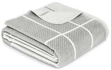 Ibena Sanremo Decke 150x200 cm - Baumwollmix weich, warm & waschbar, Kuscheldecke hellgrau Karo