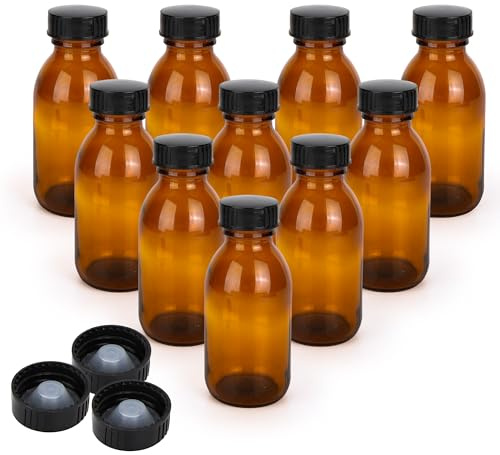 WENLISELL 10 Pack 100ml Amber Glass Bottles with Lids | Empty Small Glass Bottles, Refillable Container, For Essential Oils Perfume Aromatherapy