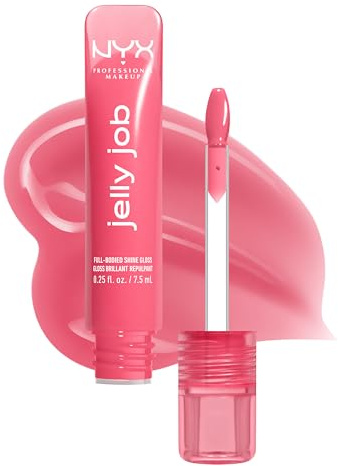 NYX Professional Makeup Lip Gloss, Plumping Peptide Formula, Jelly Blushin' | High-Shine Plumping Lip Gloss with Peptide Complex & Cherry Oil for Glassy, Non-Sticky Volume