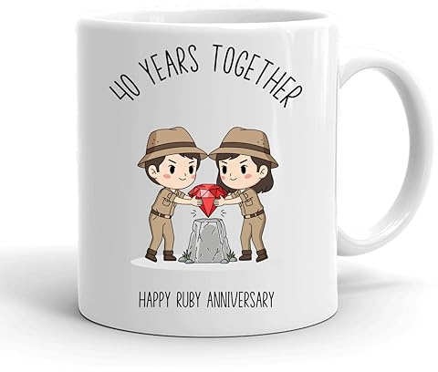 VIROSA 40 Years Ruby Anniversary Mug – 11oz Ceramic Coffee Cup Gift for Husband, Wife, Couples – Fortieth Wedding Anniversary Present Idea, Romantic Keepsake