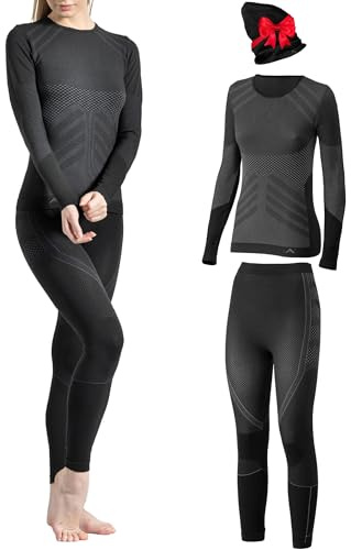 Risalti Tuta Termica Donna Invernale Energy - Completo Maglia Termica Donna e Calzamaglia con Scaldacollo Omaggio, Intimo Seamless, Traspirante e Termoregolante - Made in Italy