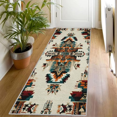 Generisch Southwestern Indianer Teppich Läufer Flur 80x300, Waschbar rutschfest Boho Azteken Muster Teppichläufer, Weich Kurzflor Lang Flurläufer für Wohnzimmer Schlafzimmer Bettvorleger Küchen Tp697