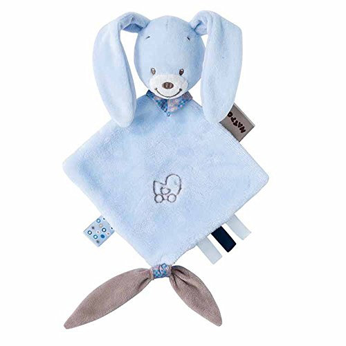 Nattou Mini-Schnuffeltuch Hase Bibou mit Befestigung für Schnuller, 30 x 20 cm, Alex und Bibou, Blau