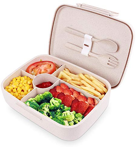 BRIGENIUS Brotdose Lunchbox Bento Box für Kinder Erwachsene mit Fächern, Auslaufsichere Brotzeitbox Lunchbox, Halten Essen Frisch Brotdose für Kindergarten Schule (Beige)