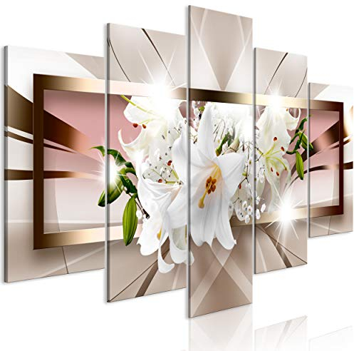 decomonkey Bilder Blumen Abstrakt 200x100 cm 5 Teilig Leinwandbilder Bild auf Leinwand Wandbild Kunstdruck Wanddeko Wand Wohnzimmer Wanddekoration Deko Lilien