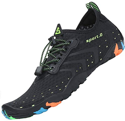 SAGUARO Badeschuhe Herren Wasserschuhe Damen Barfuss Schuhe Sport Schwimmschuhe Barfußschuhe Gegen Seeigel Aquaschuhe rutschfest Strandschuhe Leicht Neoprenschuhe Barfussschuhe Schwarz, Gr.38