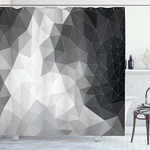 ABAKUHAUS Schwarz und Grau Duschvorhang, Polygon Dreieck, Stoffliches Gewebe Badezimmerdekorationsset mit Haken, 175 x 220 cm, Schwarz Pale Grau