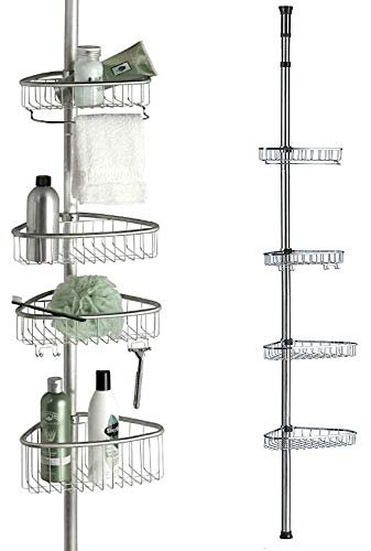 Home Flair Shower Caddy Non Rust | Bathroom Storage | 4 Tier Bathroom Corner Shelves | Adjustable Easy To Install No Drill Telescopic Shower Storage