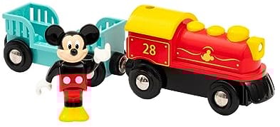 BRIO 32265 Batteriebetriebener Micky Maus Zug - Farbenfrohe Batterielok mit Waggon und Micky Maus Figur - Kompatibel mit Allen Produkten World