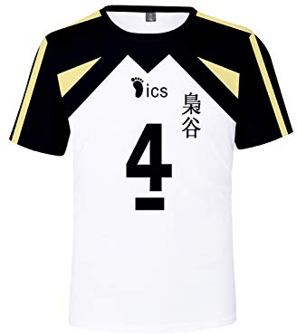 Fukurodani Kotaru Bokuto T-Shirt Cosplay Kostüm Volleyball Team Trikot No.4 Tee Top Weiß Gr. M, weiß