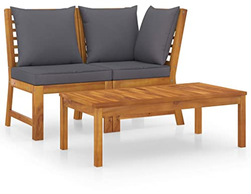 vidaXL Akazienholz Massiv Gartenmöbel 3-TLG. mit Dunkelgrauem Kissen Sofa Lounge Sitzgruppe Garnitur Gartensofa Ecksofa Mittelsofa Couchtisch Gartenset