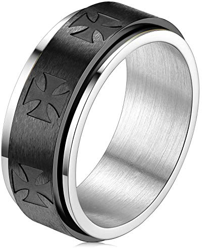 FaithHeart Schwarz Herrenring Damenring Tempelritter Kreuz Spinnerring drehbarer Meditationsring Punk Drehring Paarring Verlorbungsring Partnerring