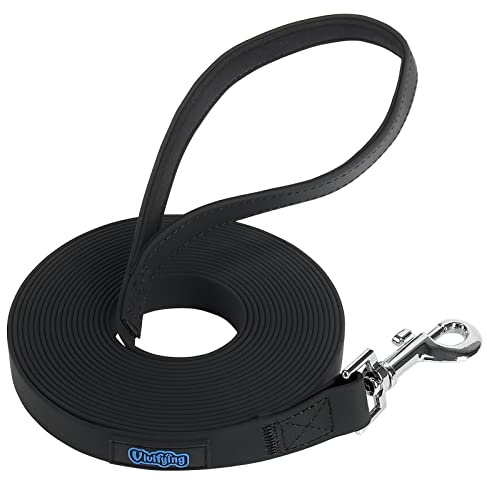 Vivifying wasserdichte Hundeleine, 6,8 m Lange Trainingsleine, strapazierfähiges PVC-beschichtetes Gurtband, Lange Leine mit weichem Griff, für Camping, Spielen im Hinterhof, Strand und See (schwarz)