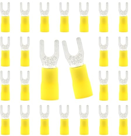CEEYSEE 50x Gabelkabelschuhe 4-6mm² Loch-Ø M4 -für elektrische Crimpkabelschuhe Kable Teillisoliert PVC Kabel-Verbinder(Gelb/DPFY)