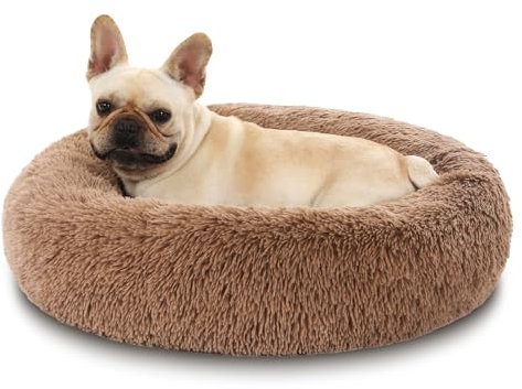Panier pour Chien Donut Câlin Peluche Moelleuse en Fausse Fourrure Coussin Lit pour Chien et Chat, Réchauffant Confortable Doux Lit pour Animal avec Fond Antidérapant et Résistant à l'eau Ø70cm