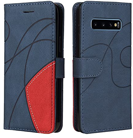 Samsung S10 Case Geometric, Shockproof Wallet Case PU Leather with Credit Card Holder Stand Magnetic Scratchproof Protect Folding Flip Phone Case for Samsung Galaxy S10 Cover Women Men, Blue