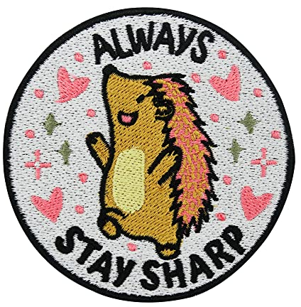Finally Home Always Stay Sharp Igel Patch zum Aufbügeln | Tier Patch zum Aufnähen, Jeansjacken Bügelbild, Aufbügler, Aufnäher, Bügelpatch, Kinder Patches