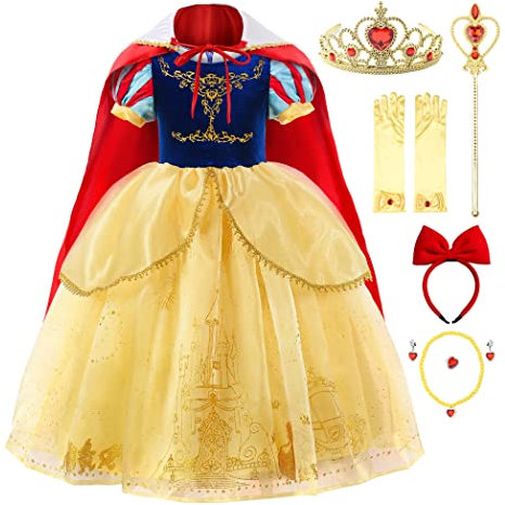 JerrisApparel Déguisement Princesse Blanche-Neige Filles Robe Carnaval Cosplay (5 ans, Jaune)