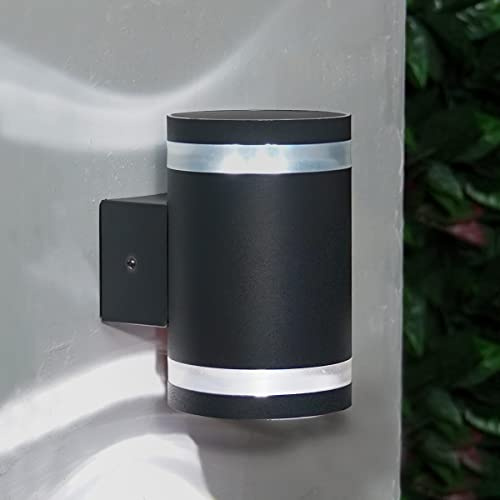 Festive Lights - 14cm Solar Power Stainless Steel Anthracite Welcome Wall Light with White LED - Grey Finish, IP44 Rated, Outdoor Decorative Security Fixture - Integrated Panel, Weather Resistant