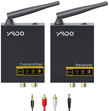 YMOO Trasmettitore Ricevitore Audio Wireless per TV, 2,4GHz Adattatore Bluetooth per Subwoofer, 100m, Jack da 3,5 mm e RCA, Bassa Latenza per Musica da PC a Hifi Stereo/Casse Attivo/CD