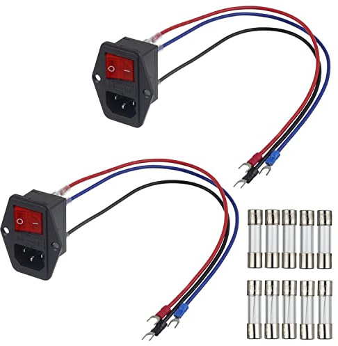 EPLZON Inlet Module Plug 3D Printer Arcade Power Switch 10A 250V Power Socket with 5A 10A Fuse 18 AWG Extension Cable 3 Pin IEC320 C14 Male Power Switch (Pack of 2 Pcs)