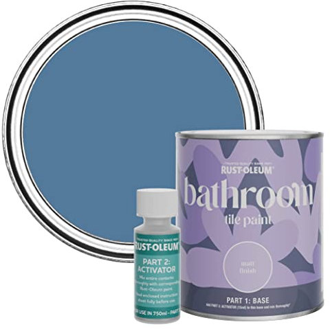 Rust-Oleum Blue Water-Resistant Bathroom Tile Paint in Matt Finish - Blue Silk 750ml