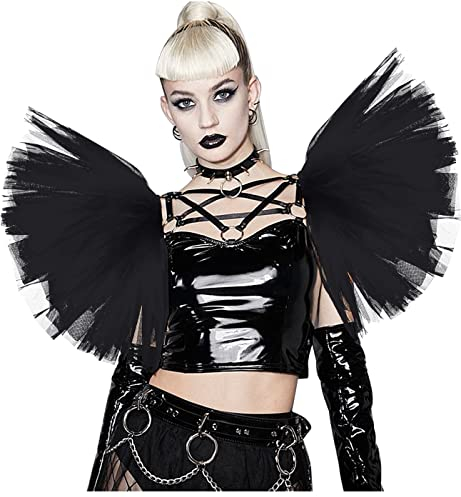 keland Romantic Goth Tüll Epauletten Shrug Schulterklappen Schulterschmuck Viktorianische Mesh Capelet Flügel Schulter für Frauen Männer Halloween (Schwarz)