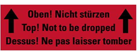 Aufkleber Verpackungs-Kennzeichnung Mehrsprachig „Oben! Nicht stürzen“ Schild Folie, rot | Größe wählbar Made in Germany, Größen Name: 5x15cm