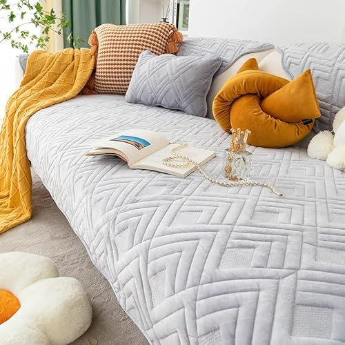WYJHNLBEDC Sofa/Couch überzug, Sofabezug L Form/U Form/Ecksofa 3/2/1 Sitzer, Sofa überwurfdecke, Warmer Weicher Samt Sofaschoner Decken rutschfest, Sofaschutz Decke Hund Kratzschutz Katze, 90x240cm
