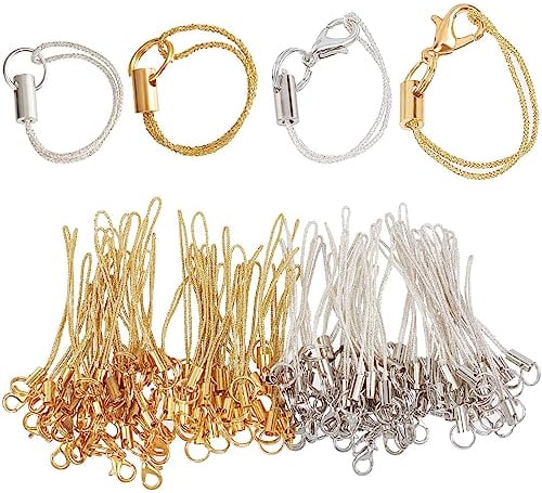 GORGECRAFT 100PCS 4 Styles Mobile Phone Keychain Strap Cellphone Charms Pendant Tone Split Ring Cord Polyester Lanyard String Detachable Phone Rope Lariat Hanging Accessories for USB Drive Camera