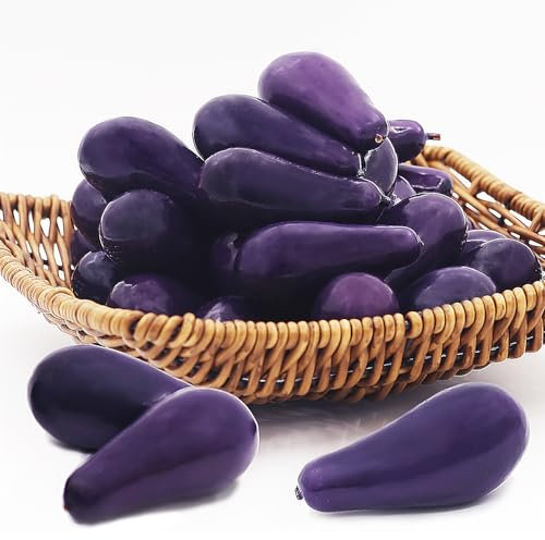 Tuxiaobu Künstliche Gemüse Früchte Mini Auberginen Aesthetic Deko Obst, Faux Aubergine Gemüse Kunst Früchte Zuhause Küche Dekor Tischdekoration Obst Party Dekorationen, 30 Violett Auberginen
