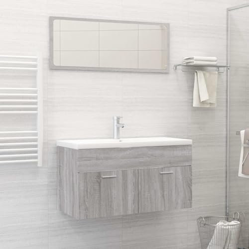 JUNZAI Set de Muebles de baño 2 pzas Madera contrachapada Gris Sonoma, Muebles para Baño, Muebles para Lavabo, Armario Baño, Baños Muebles Completo, Conjunto Baño Lavabo - 826624