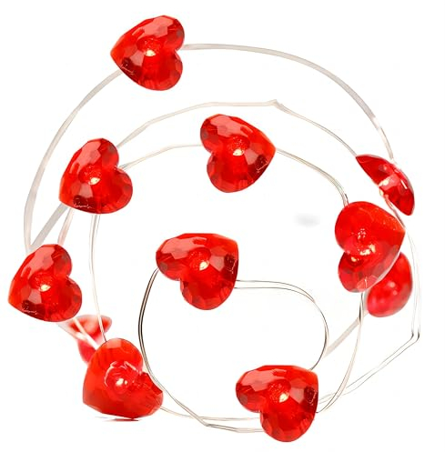 LED Herzförmige Lichterkette 300cm mit 30 Rote Glühbirnen, IP64 Batteriebetrieben Wasserdicht Silberdraht led Micro Draht Lichterketten, Valentinstag LED Kette Herzen mit Fernbedienung/Timer/8 Dimmen