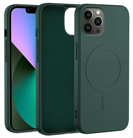 Magnetica Cover per iPhone 13 Pro Compatibile con MagSafe, Silicone Liquido Ultra Sottile Antiurto Antigraffio Protettiva Case, Verde Foresta