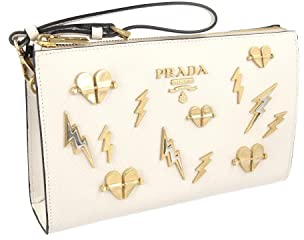 Prada Damen Weiss Saffiano Leder Abendtasche 1NE007