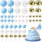 Mualady 54Pcs Cake Toppers Ball, Blue Gold Ball Cake Decorations, Mini Blue Balloon for Cupcakes, Cake Topper Ballons for Wedding Birthday Party Cake DIY (Blue, White, Gold)