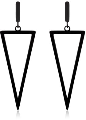 CERSLIMO Long Dangle Earrings for Women - Triangle Drop, Stainless Steel Studs | Black Large Dangly, Titanium Earrings Gifts
