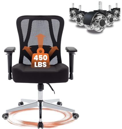 WOTSTA Bürostuhl Ergonomisch 200KG, Ergonomischer BüroStuhl, Schreibtischstuhl mit Verstellbarer Kopfstütze Lendenwirbelstütze 4D Armlehnen Höhenverstellung Computerstuhl Chefsessel Drehstuhl