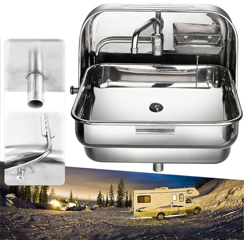 Miuxe Lavabo Pieghevole per Roulotte, Lavandino da Bagno in Acciaio Inossidabile con Rubinetto per Acqua Fredda, Lavandino da Esterno per Montaggio a Parete, Piccolo Lavandino per Camper, Barca