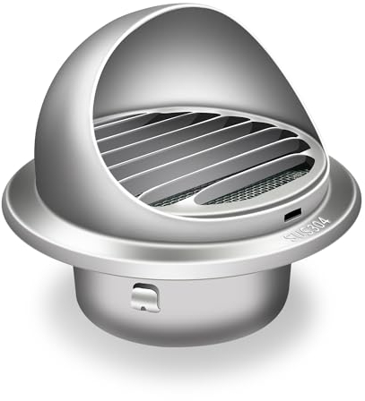 Aygrochy Lüftungsgitter 100mm mit Hut, 304 Edelstahl Rund Abluftgitter Verschrauben Insektschutzgitter Flansch Belüftungsgitter Entlüftungsgitter Lamellengitter