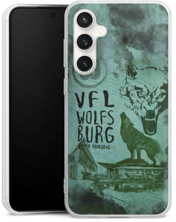 DeinDesign Silikon Hülle kompatibel mit Samsung Galaxy S23 FE Case transparent Handyhülle Wolf VFL Wolfsburg Fanartikel