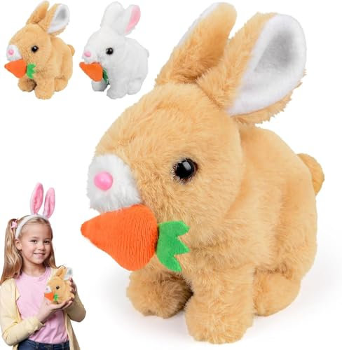 COLEESON Jouet Lapin Interactif, Cadeaux de Pâques Enfants, Lapin rebondissant, Lapin Doudou Petit Peut Marcher et Parler, Jouet en Peluche électronique pour Enfants (Brown (Kaki)